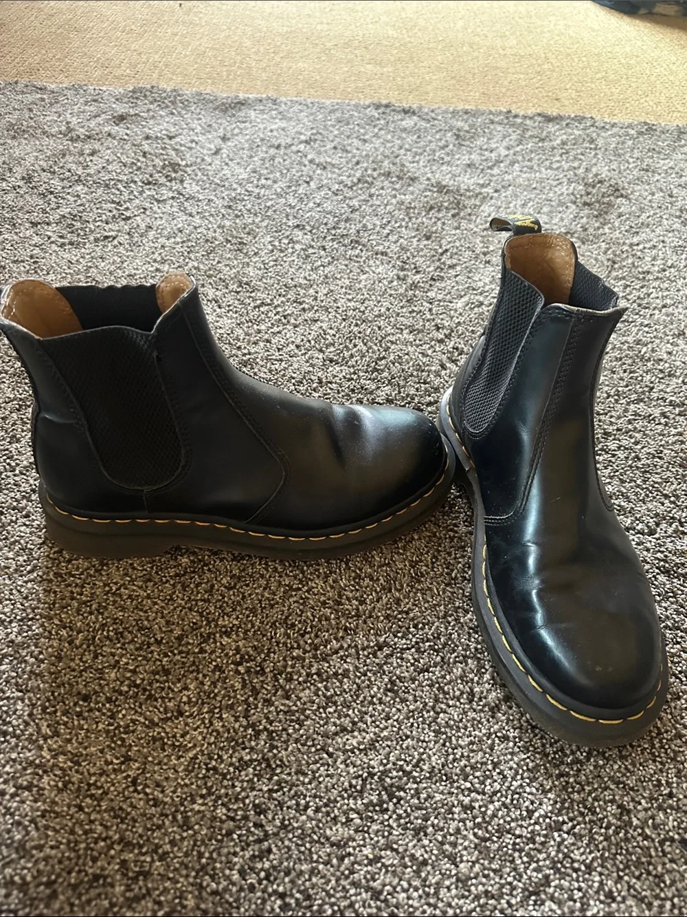 Dr. Martens Classic Black Leather Chukka Boots Unisex with Yellow Stitching